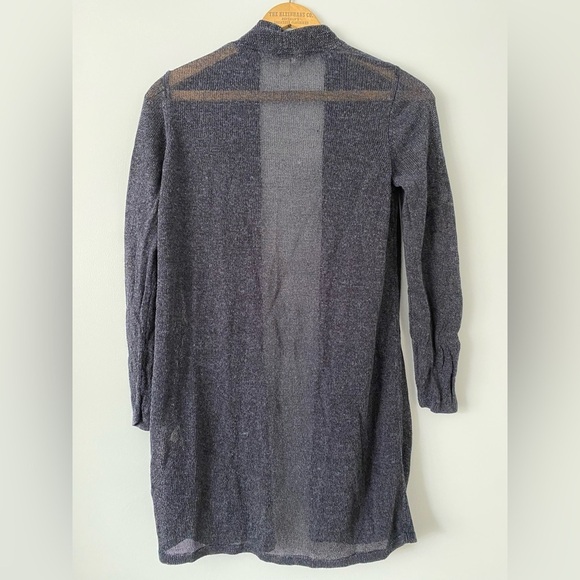 J Jill Long Cardigan Duster Sweater SZ XS Linen Blend Navy Open Front Loose Knit - Picture 2 of 9